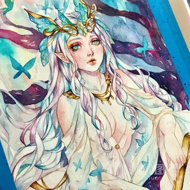 梦幻水彩插画作品，这种画的感觉好棒，让人有一种静静的感觉