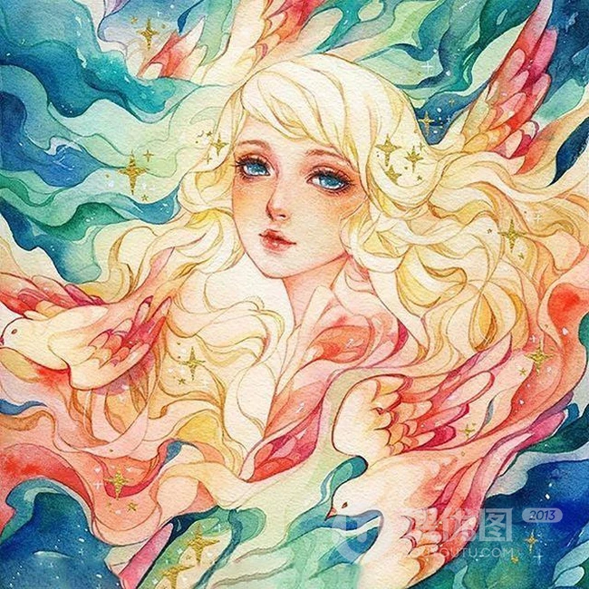 梦幻水彩插画作品，这种画的感觉好棒，让人有一种静静的感觉