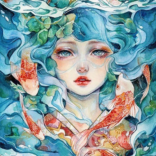 梦幻水彩插画作品，这种画的感觉好棒，让人有一种静静的感觉