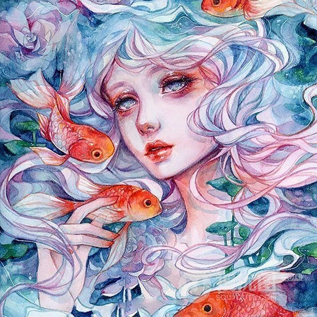 梦幻水彩插画作品，这种画的感觉好棒，让人有一种静静的感觉