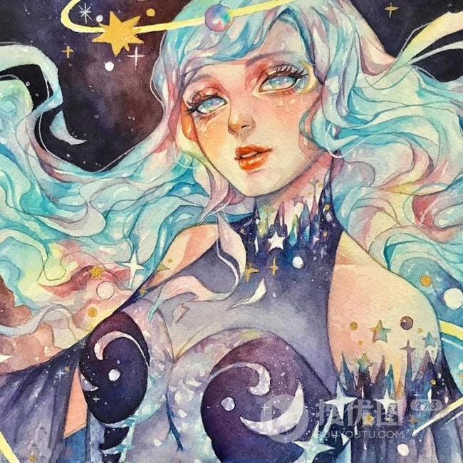 梦幻水彩插画作品，这种画的感觉好棒，让人有一种静静的感觉