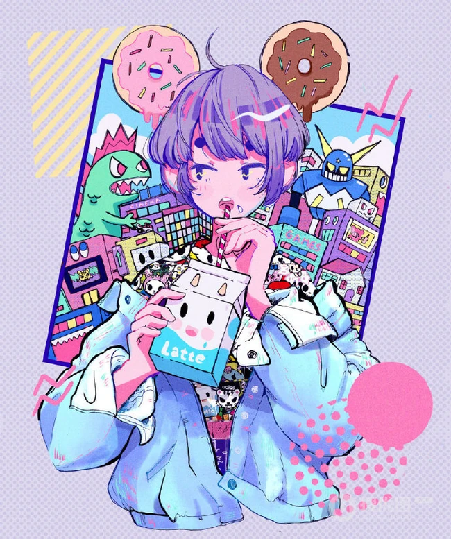 酷酷的创可贴叛逆少女插画图片，配色和构图值得称赞的画集