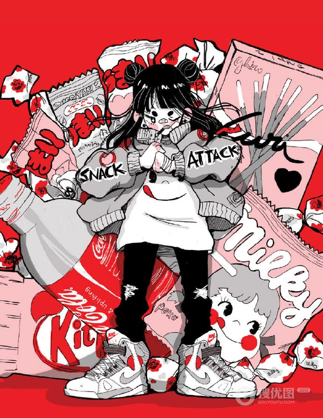 酷酷的创可贴叛逆少女插画图片，配色和构图值得称赞的画集