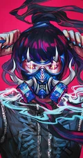 奇特线条朋克画风的戴面具的动漫女生插画手机壁纸