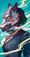 奇特线条朋克画风的戴面具的动漫女生插画手机壁纸