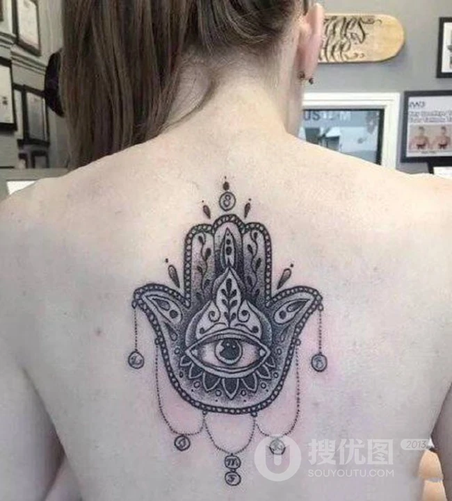 女性身体各部位法蒂玛之手纹身图案图片作品 第2张