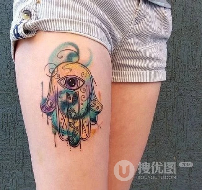 女性身体各部位法蒂玛之手纹身图案图片作品 第1张