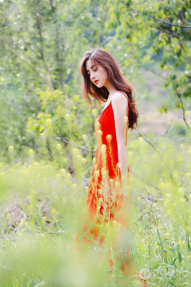 高颜值长发温柔女生李希萌唯美户外草丛意境摄影写真