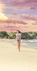 海滩漫步的男生女生唯美画面手机壁纸