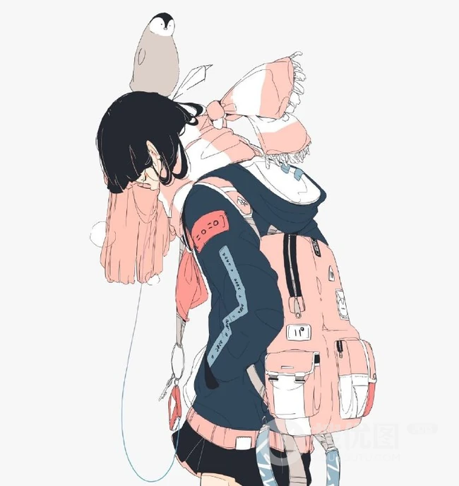 不露脸酷酷学生妹女孩背影插画人物作品，日本画师个性画集欣赏