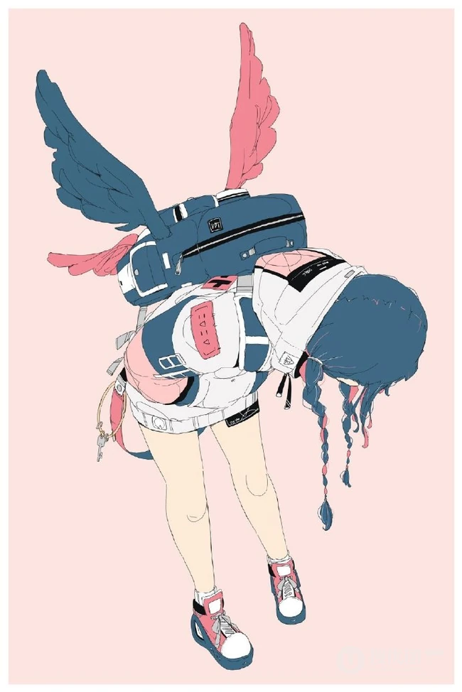 不露脸酷酷学生妹女孩背影插画人物作品，日本画师个性画集欣赏