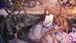 红花配动漫短发少女的唯美插画桌面壁纸