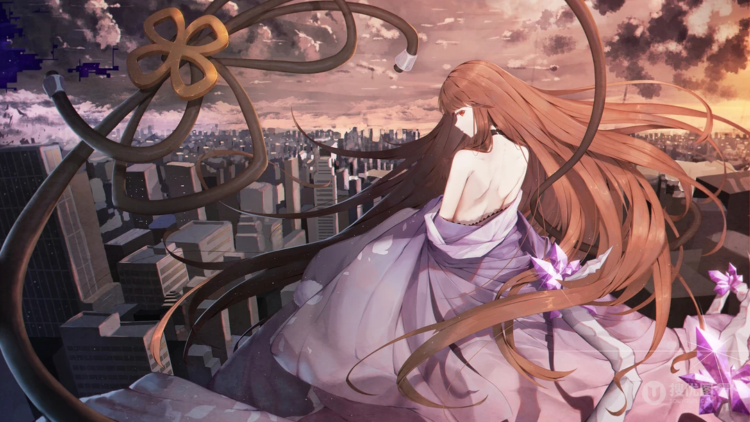 红花配动漫短发少女的唯美插画桌面壁纸
