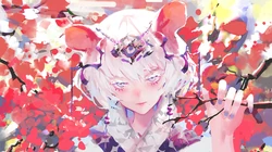 红花配动漫短发少女的唯美插画桌面壁纸