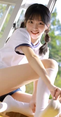 玩打击乐器的双马尾绑发俏皮少女JK制服短裤教室写真图片