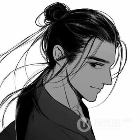 古风男纯手绘黑白帅气邪魅飘逸头像图片