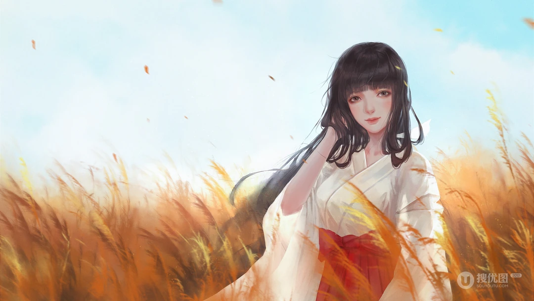 麦地里的唯美古风美女，涂鸦墙前的时尚动漫少女等个性动漫人物桌面壁纸