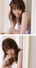 漂亮浅粉女生小女生脱裤子穿泳装浴室可爱俏皮玩水写真