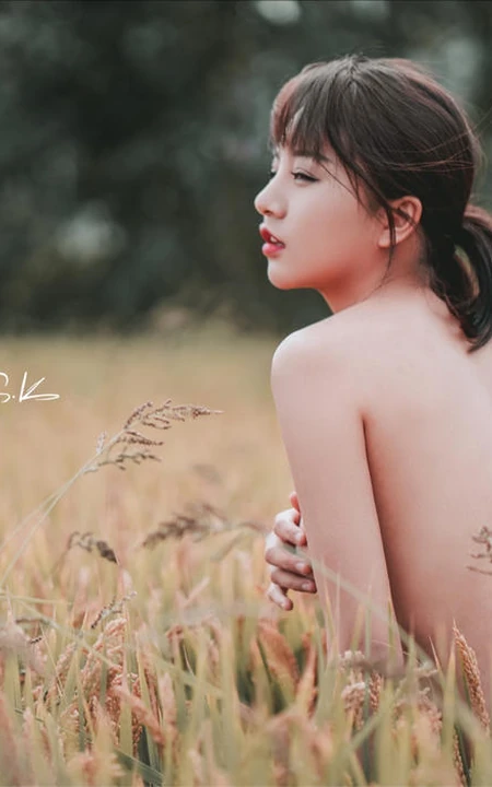 成熟稻田里的造型身小碎花裙女生佳人唯美艺术摄影图片