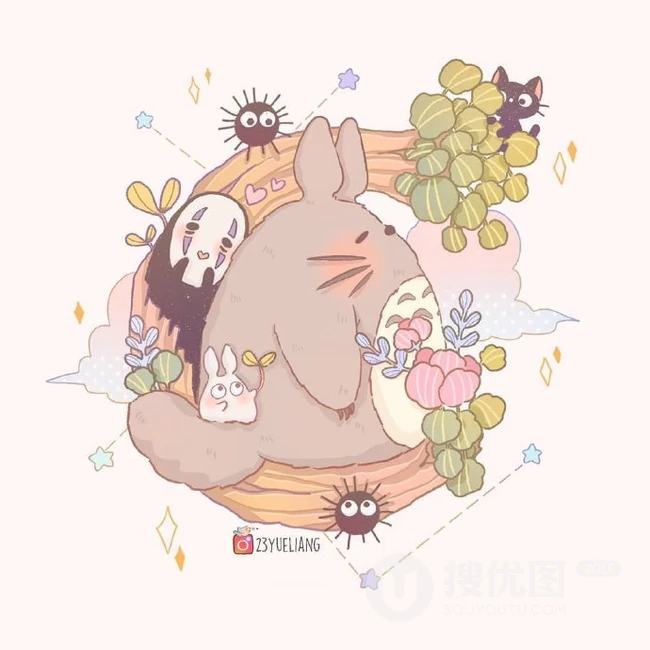 宫崎骏治愈系插画作品，超可爱的龙猫等人物插画图片