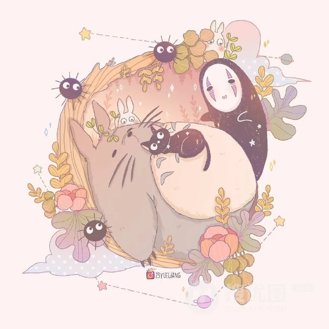 宫崎骏治愈系插画作品，超可爱的龙猫等人物插画图片