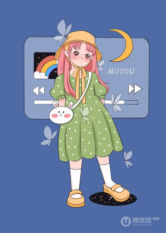 各种不同穿着搭配的可爱动漫女孩，画师木丣muyou作品