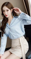 美人尖丽质女生Linda蓝衣短裙袜装线条感高跟工作区妩媚写真图片