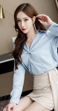 美人尖丽质女生Linda蓝衣短裙袜装线条感高跟工作区妩媚写真图片