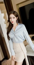 美人尖丽质女生Linda蓝衣短裙袜装线条感高跟工作区妩媚写真图片