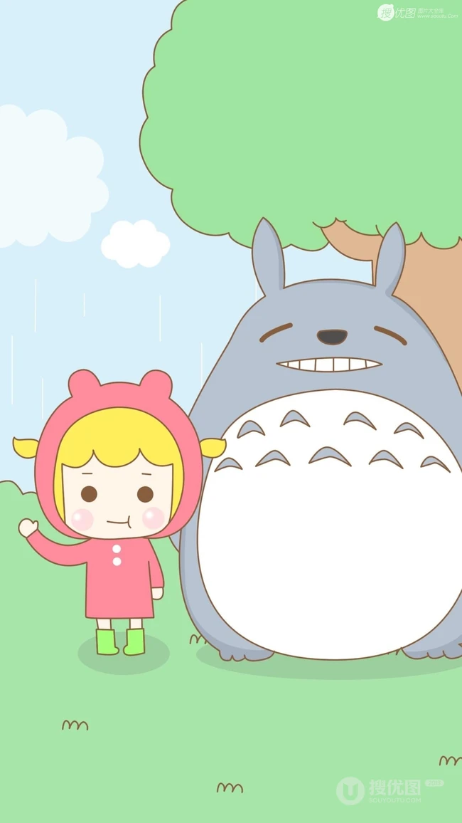 宫崎骏动漫里的可爱卡通龙猫和小女孩图片