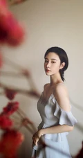 刘丁菡麻花辫发型气质低领长裙气质写真图片