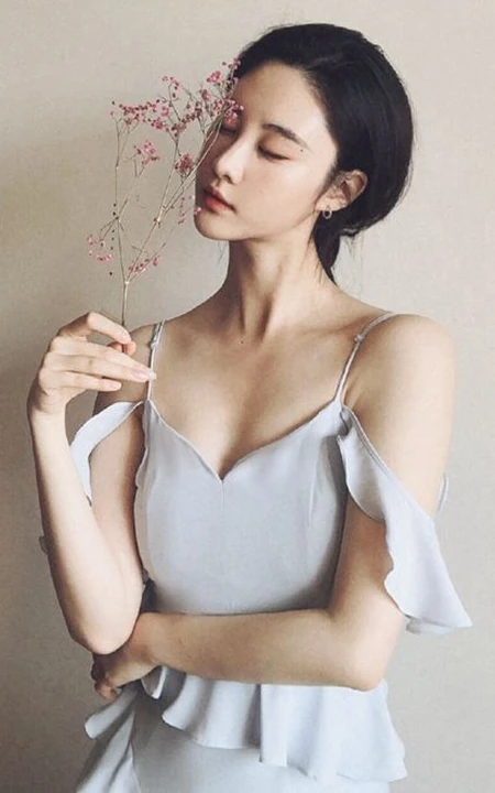 刘丁菡麻花辫发型气质低领长裙气质写真图片