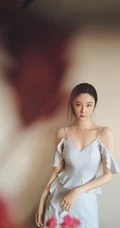 刘丁菡麻花辫发型气质低领长裙气质写真图片