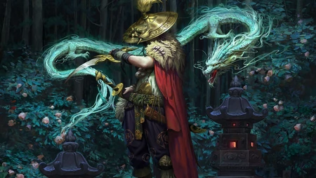 青龙绕身戴斗笠的神秘杀手桌面壁纸