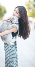 陈瑶抱着一只大肥猫上街唯美写真图片