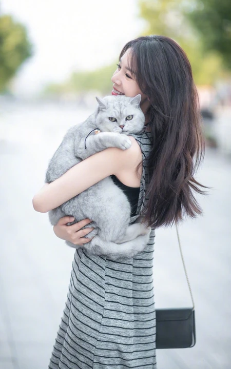 陈瑶抱着一只大肥猫上街唯美写真图片