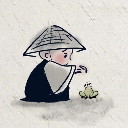 水墨风格的可爱手绘小和尚图片