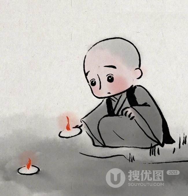 水墨风格的可爱手绘小和尚图片 第4张