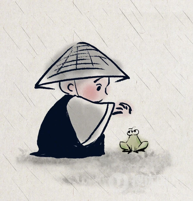 水墨风格的可爱手绘小和尚图片 第1张