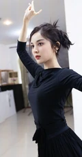 古力娜扎晒练习舞蹈时黑衣黑裙灵动优雅美美照片