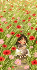 可爱手绘小女孩，儿童户外小清新养眼手机壁纸图片