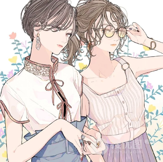 戴着耳饰耳环的漂亮时尚个性都市女孩手绘插画图片