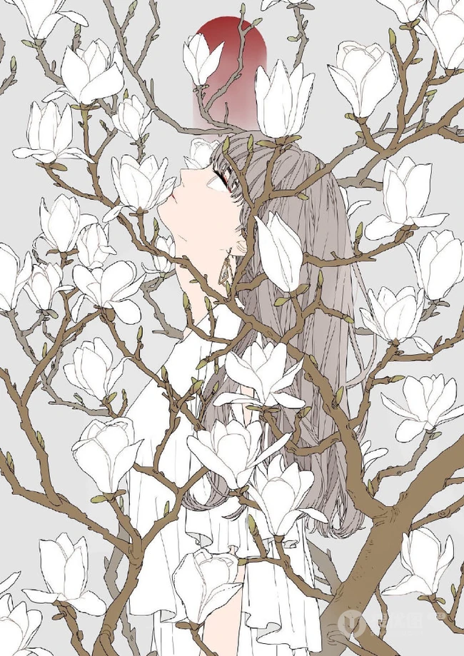 戴着耳饰耳环的漂亮时尚个性都市女孩手绘插画图片