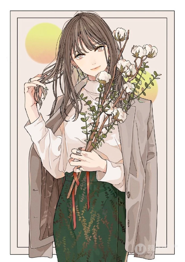 戴着耳饰耳环的漂亮时尚个性都市女孩手绘插画图片