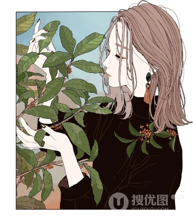 戴着耳饰耳环的漂亮时尚个性都市女孩手绘插画图片