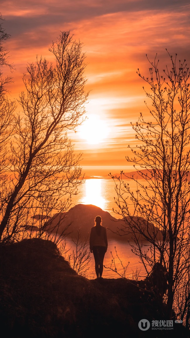 唯美的橙色夕阳手机壁纸图片