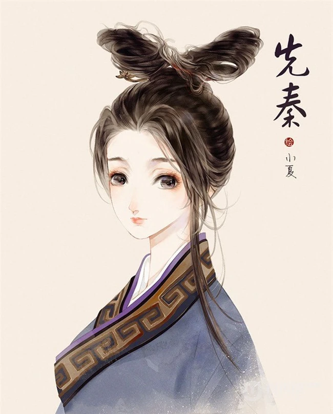 不同朝代女人的发髻发型精美好看手绘插画图片