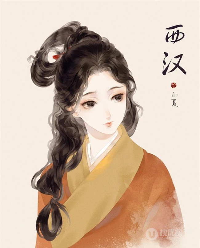 不同朝代女人的发髻发型精美好看手绘插画图片