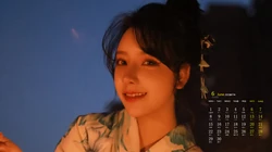 夜幕下玩烟花棒的和服少女，2020年6月美女日历壁纸图片