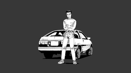一个关于山道赛车的黑白漫画桌面壁纸图片